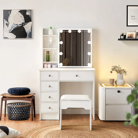 Vanity Table Set with Sliding Mirror