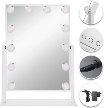 Shiny Mirrors Hollywood Vanity Mirror - White 47cm x 36cm