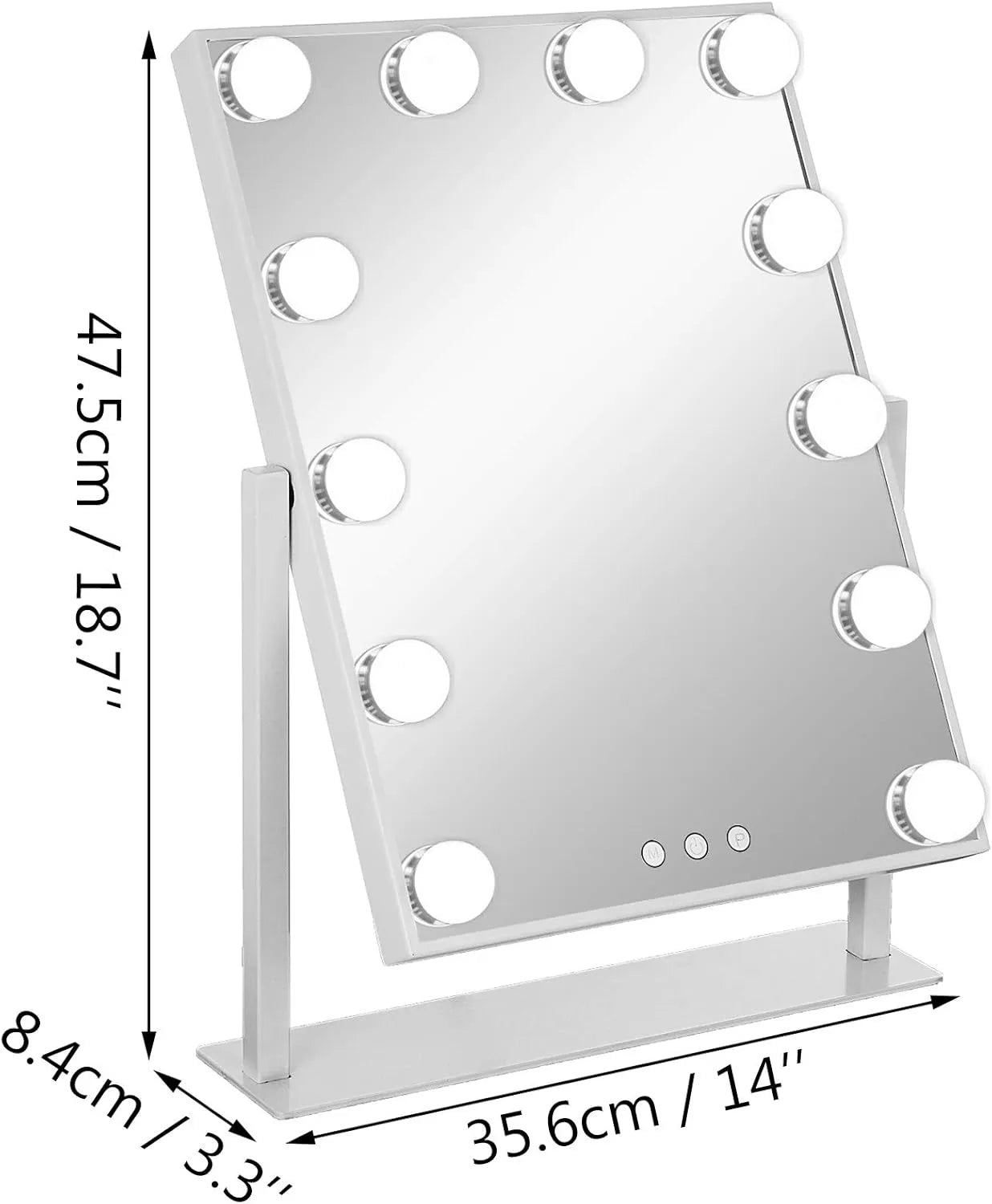 Shiny Mirrors Hollywood Vanity Mirror - White 47cm x 36cm