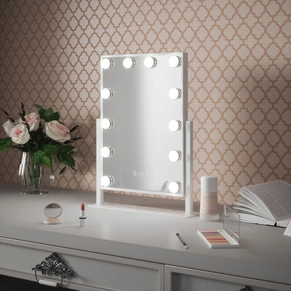 Shiny Mirrors Hollywood Vanity Mirror - White 47cm x 36cm