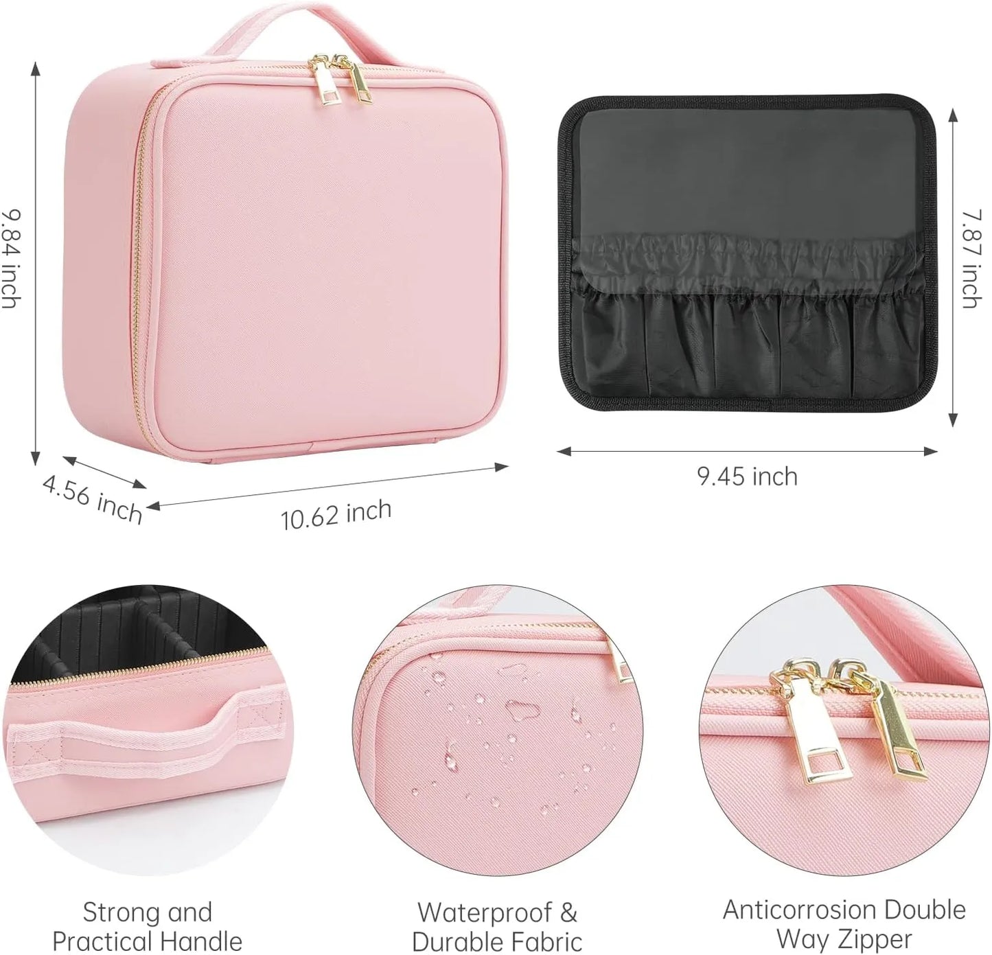 Foldable Makeup Bag with LED Mirror & Brush Organizer