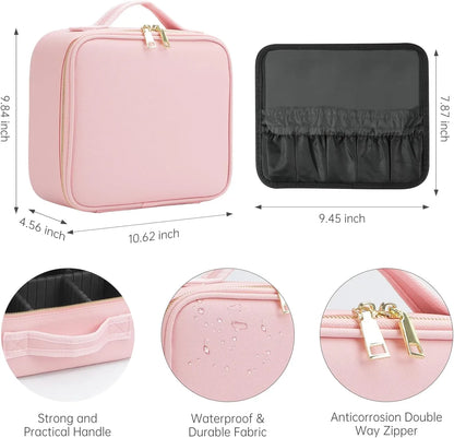 Foldable Makeup Bag with LED Mirror & Brush Organizer