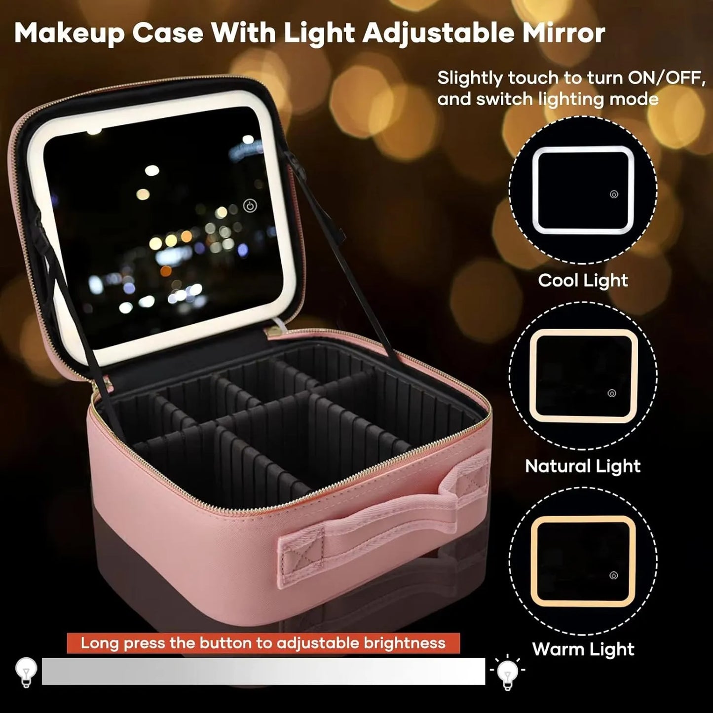 Foldable Makeup Bag with LED Mirror & Brush Organizer