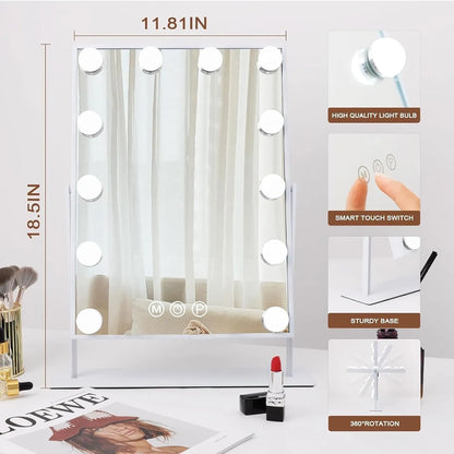 Shiny Mirrors Hollywood Vanity Mirror - White 47cm x 36cm