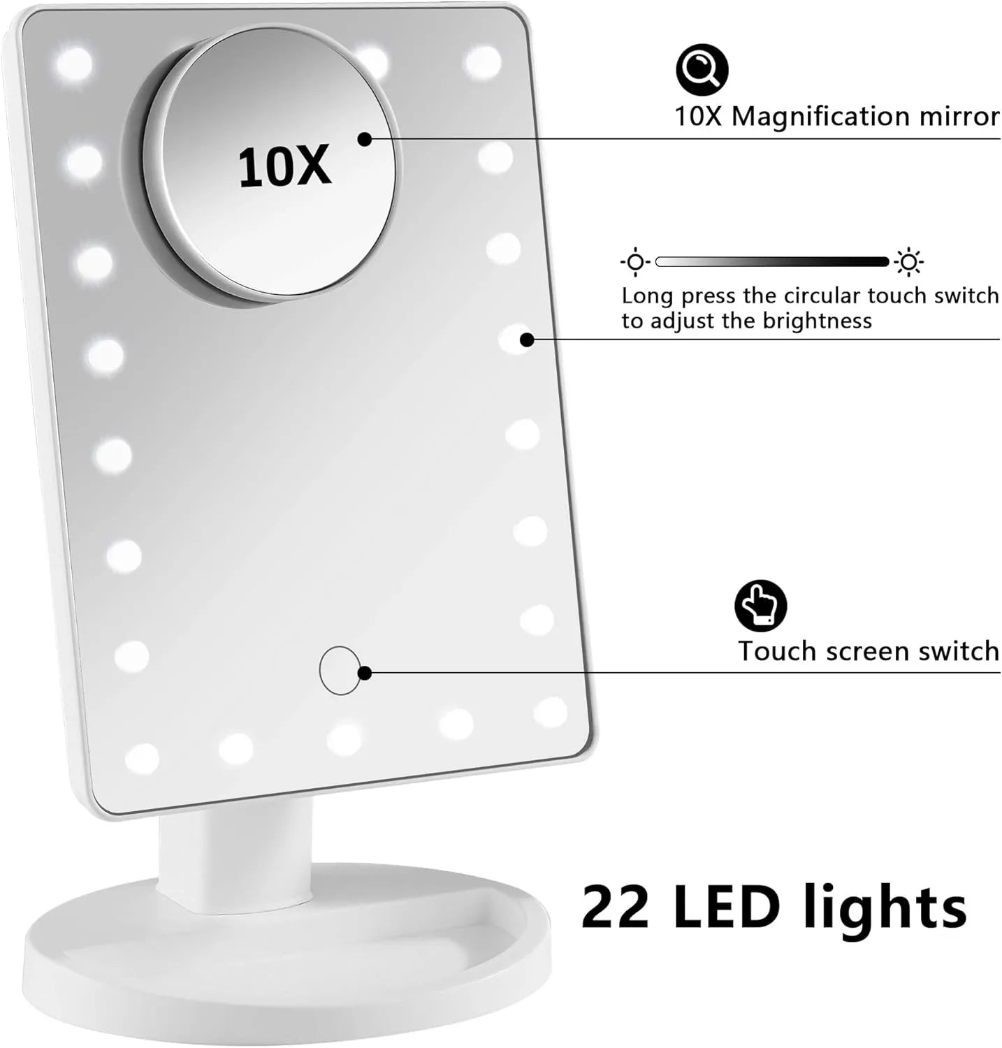 Touch Pro LED Makeup Mirror USB Charger