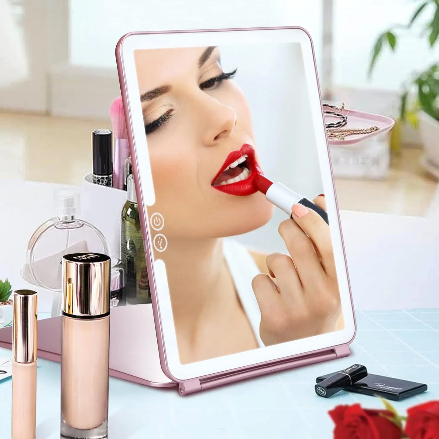 Rechargeable LED Makeup Mirror – 10x Magnification, 3 Light Modes