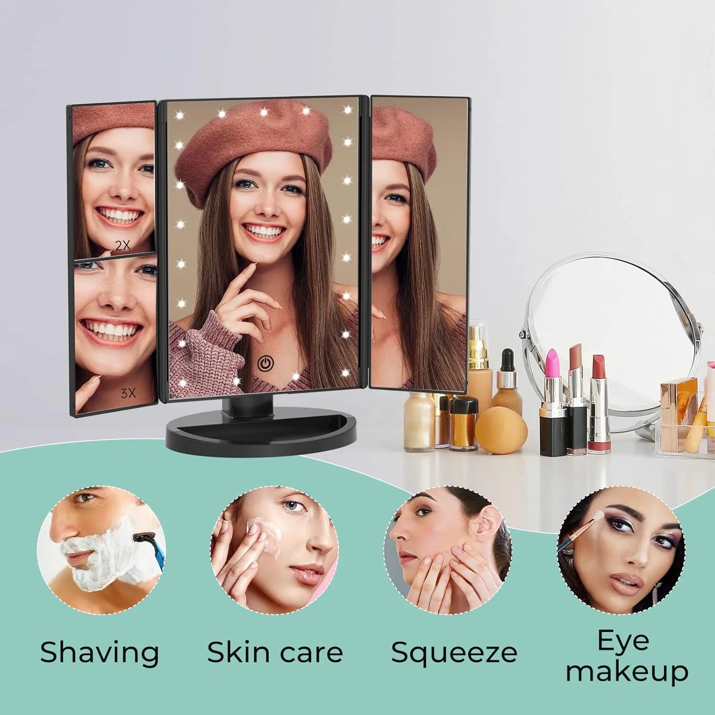 Touch Trifold XL Dimmable LED Makeup Mirror