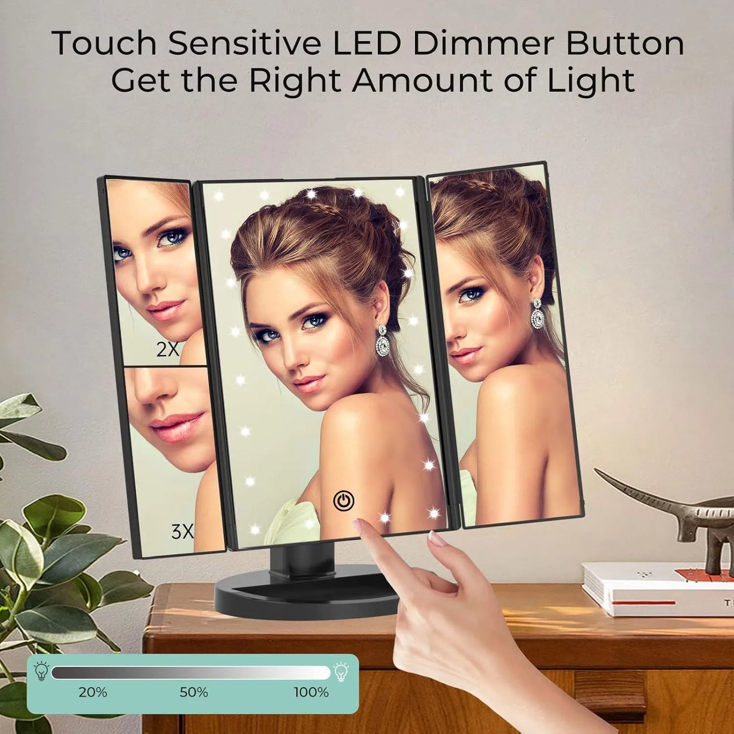 Touch Trifold XL Dimmable LED Makeup Mirror