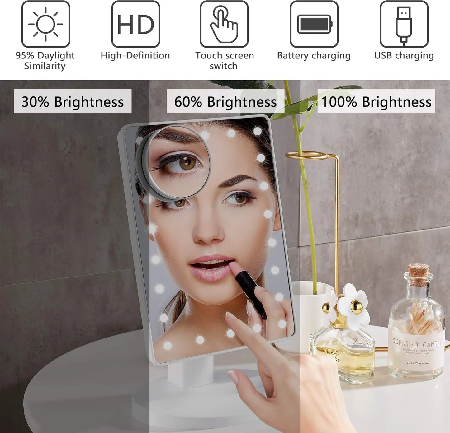 Touch Pro LED Makeup Mirror USB Charger