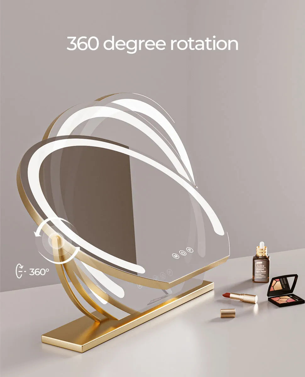 24" Round LED Makeup Vanity Mirror – 3 Light Modes, 360° Rotation, Adjustable Brightness