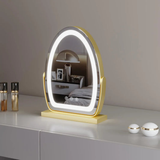 Oval LED Vanity Mirror – 3 Sizes, 3 Color Modes, 360° Rotation, Adjustable Brightness, Smart Touch