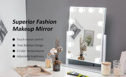 Shiny Mirrors Hollywood Vanity Mirror - White 47cm x 36cm