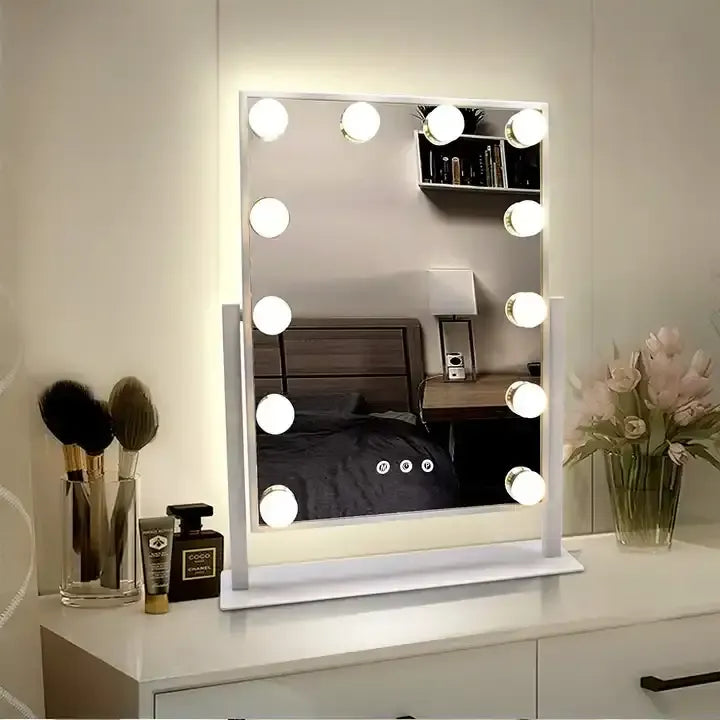 Shiny Mirrors Hollywood Vanity Mirror - White 47cm x 36cm