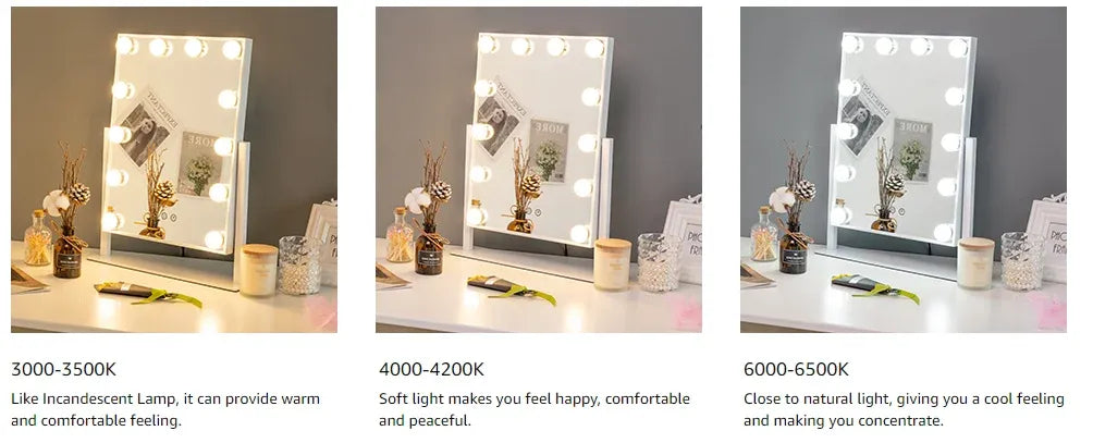 Shiny Mirrors Hollywood Vanity Mirror - White 47cm x 36cm