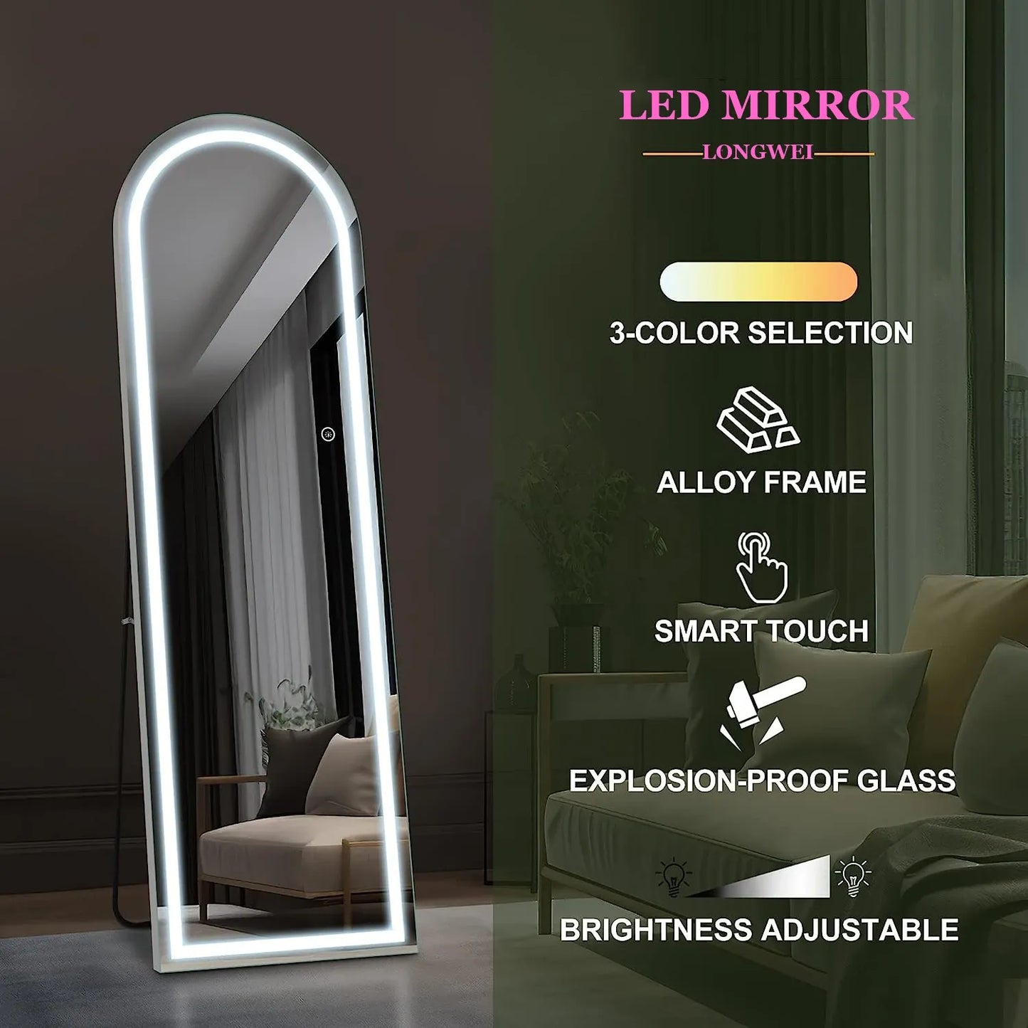 Luxury Modern Full-Length Arched Wall Mirror