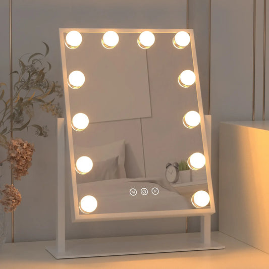 Shiny Mirrors Hollywood Vanity Mirror - White 47cm x 36cm