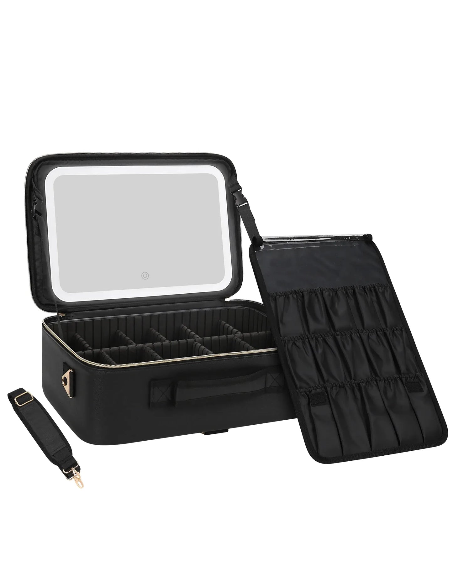 Foldable Makeup Bag with LED Mirror & Brush Organizer