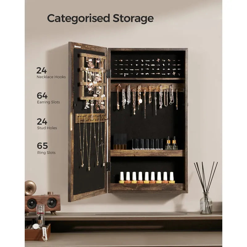 Stylish 14.6'' Wide Wall Jewelry Armoire with Mirror