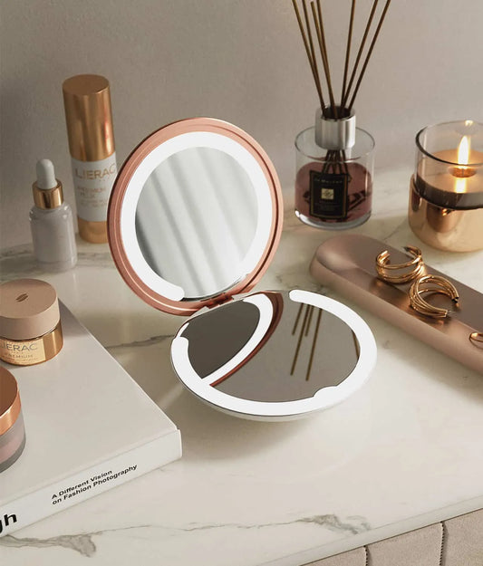 Ella Rosegold Compact Mirror with LED Lights