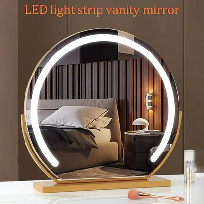 24" Round LED Makeup Vanity Mirror – 3 Light Modes, 360° Rotation, Adjustable Brightness