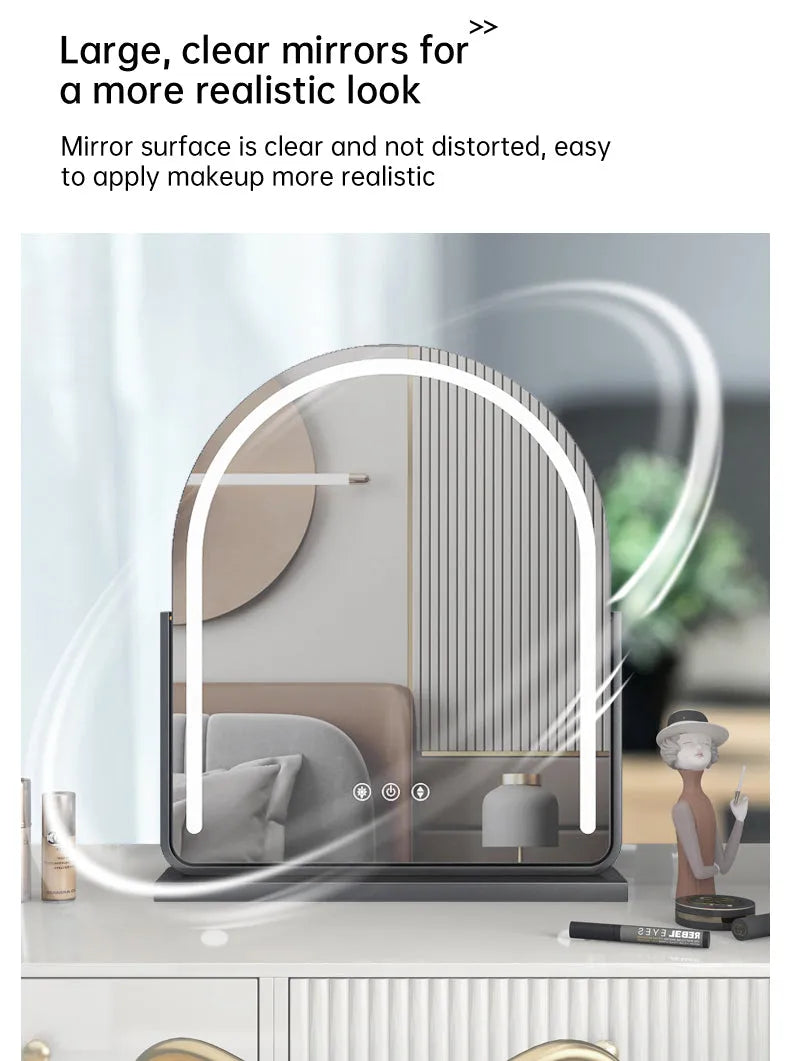 Arched 40x62cm LED Vanity Mirror, Touch Control, 3 Color Modes, Adjustable Brightness