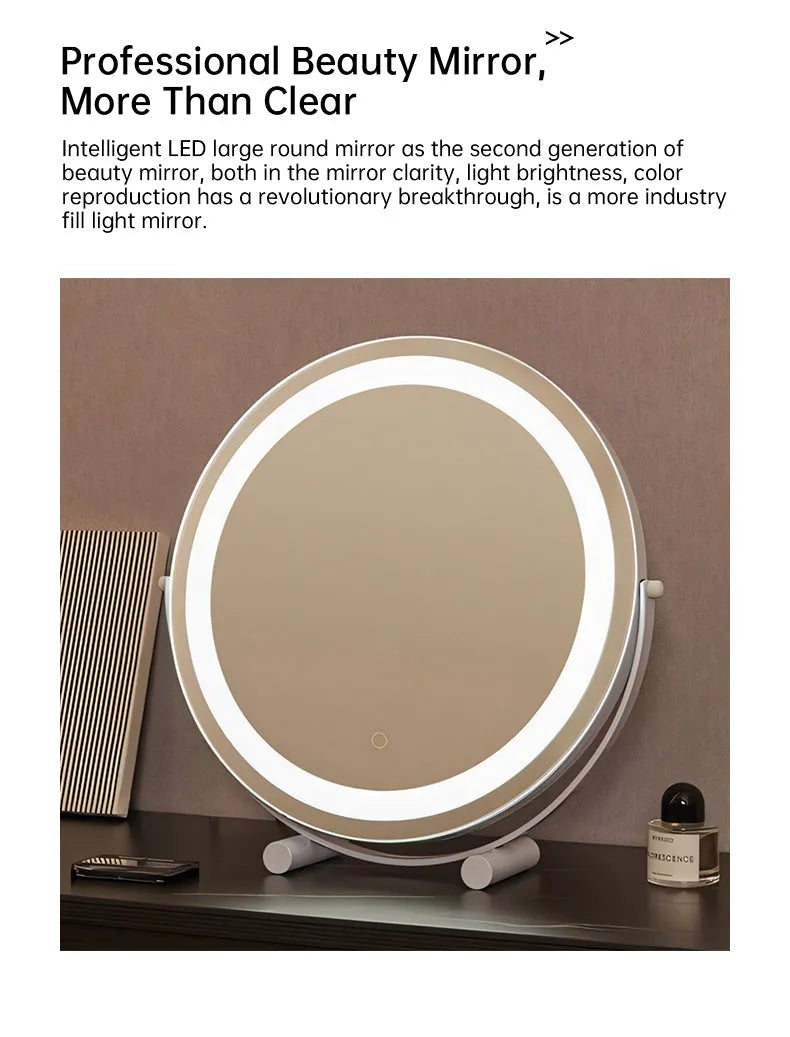 20" Round LED Vanity Mirror – Smart Touch, 3 Light Modes, 360° Rotation