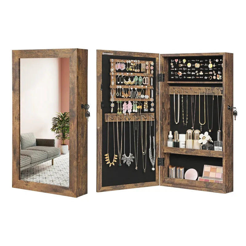 Stylish 14.6'' Wide Wall Jewelry Armoire with Mirror