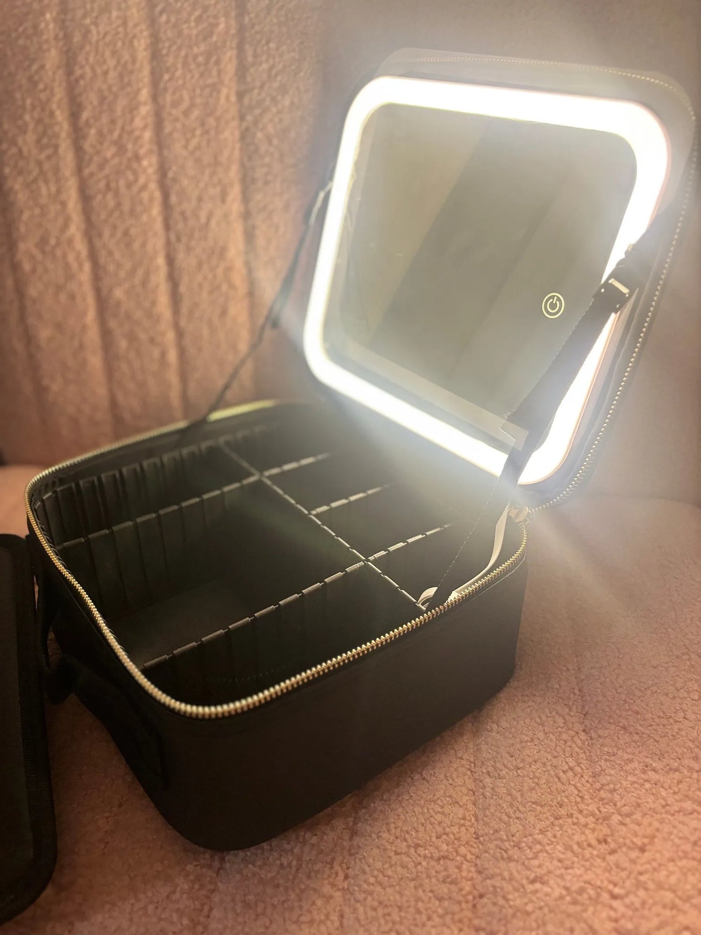 Foldable Makeup Bag with LED Mirror & Brush Organizer